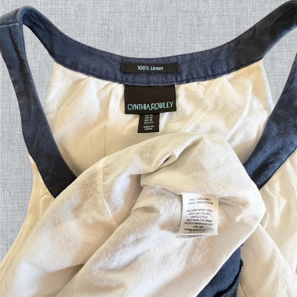 Cynthia Rowley Sleeveless linen white dress nautical navy and white linen - Picture 3 of 8